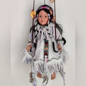 Cathay Collection Porcelain Doll Native American Girl on a swing